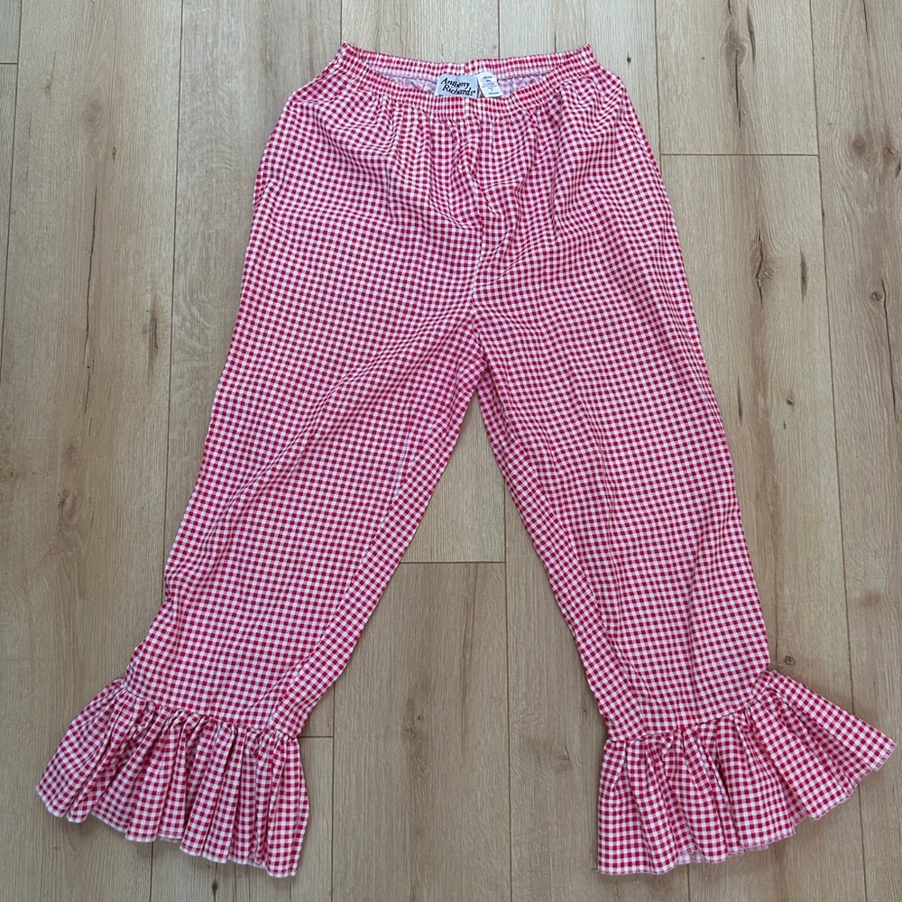 Reconstructed by me, Vintage Red and White Gingham ruffled bell bottom pants